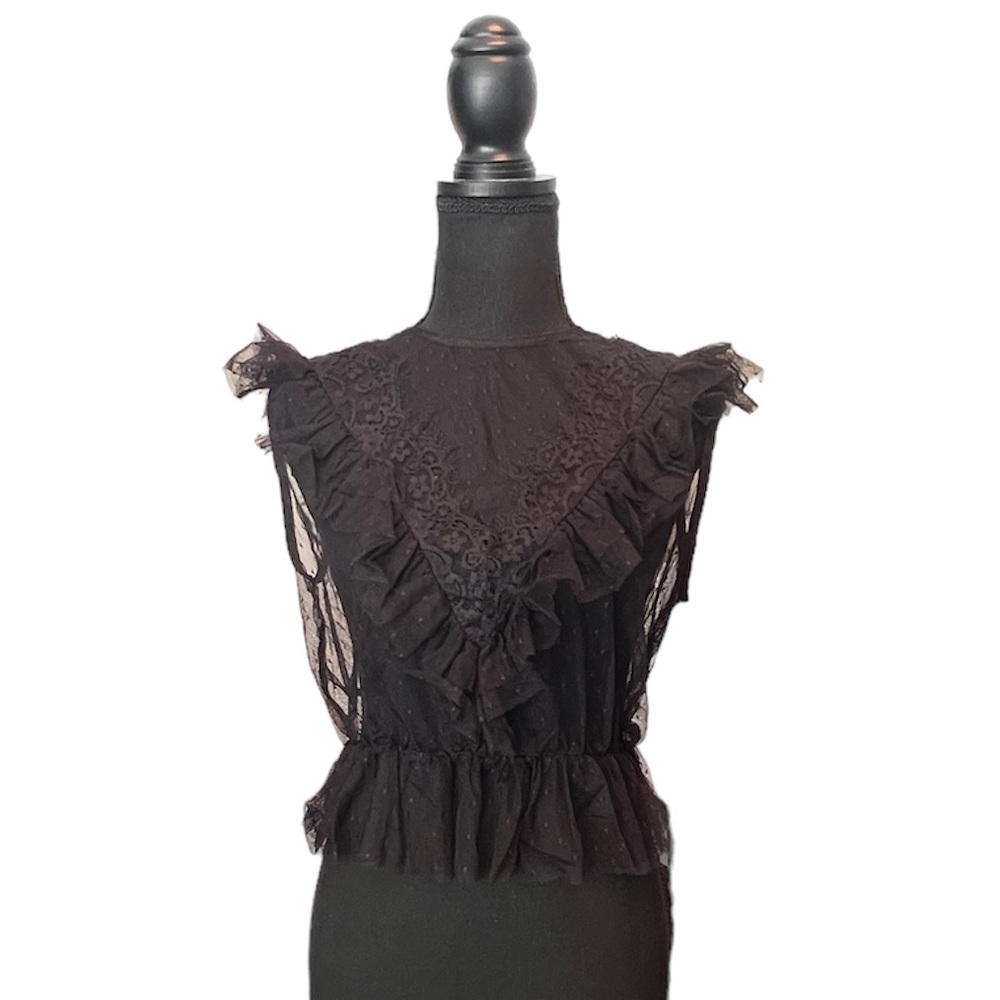Black lace see thru blouse